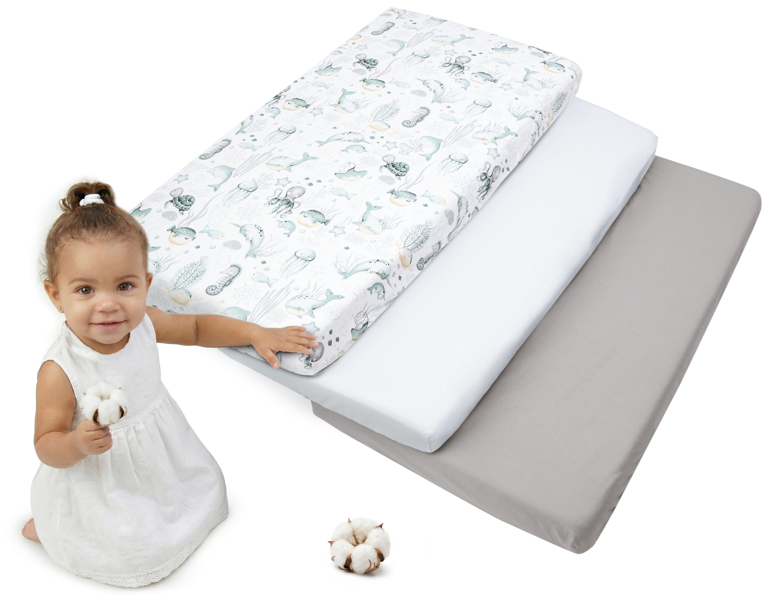 Medi Partners Set of 3 pcs. Fitted Sheet 60x120 cm 100% Cotton Baby Bed Linen Mattress Cot