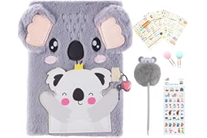 Koala Plush Diary Set with Lock, A5 Koala Fuzzy Travel Journal Notebook Birthday Gift Set For Little Teen Girls&Kids Birthday
