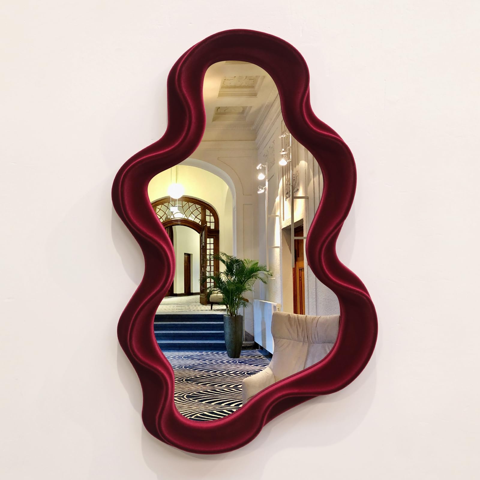 Photo 1 of TEIPAI Mirror Wall Decor for Home Office Apartment, Asymmetrical Decorative Mirror for Entryway Porch Fireplace, Irregular Hanging Wall Art Sculpture for Christmas (Wine Red)