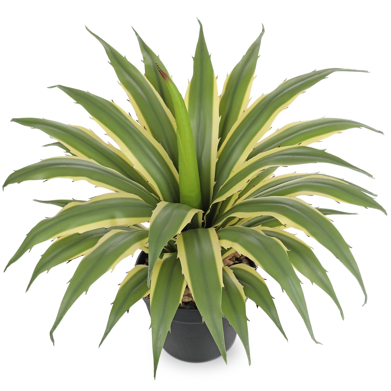 Photo 1 of Hollyone Large Artificial Agave Plants 16.9" Tall Fake Agave Plant in Black Pot with Real Stone Pebbles Faux Succulent Aloe Tropical Plants Potted for Indoor Outdoor Home Patio Garden Decor