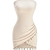 winkbay Women's Strapless Open Back Mini Dress Boho Bodycon Shell Ornament Hem Vacation Outfits