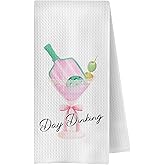 ChenCraty Pink Bow Pickleball Martini Kitchen Towels, Gifts for Pickleball Lovers Dish Tea Towel for Kitchen Bar Cart, Martini Cocktail Lover Gifts Decorative Hand Towels, 16x24 Inches