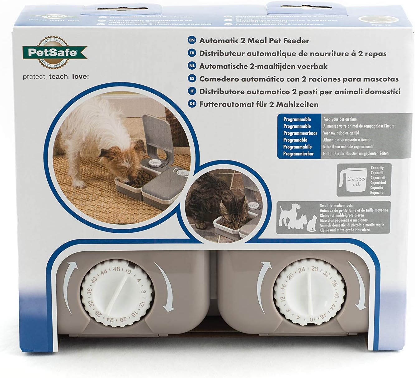 Pet Supplies : PetSafe Automatic 2 Meal Pet Feeder with Battery Powered Programmable Timer, 3 Cups Total Capacity, Cat and Small to Medium Dog Food Dispenser : Pet Self Feeders : 