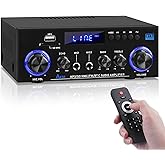 AK50 Amplifier Home Audio, 400W Home 2 Channel Bluetooth 5.0 Power Receivers Amp Subwoofer Output,Mini Speaker FM Radio,USB/SD Card/Aux/Mic in with Echo,Remote Control for Home Theater Stereo System