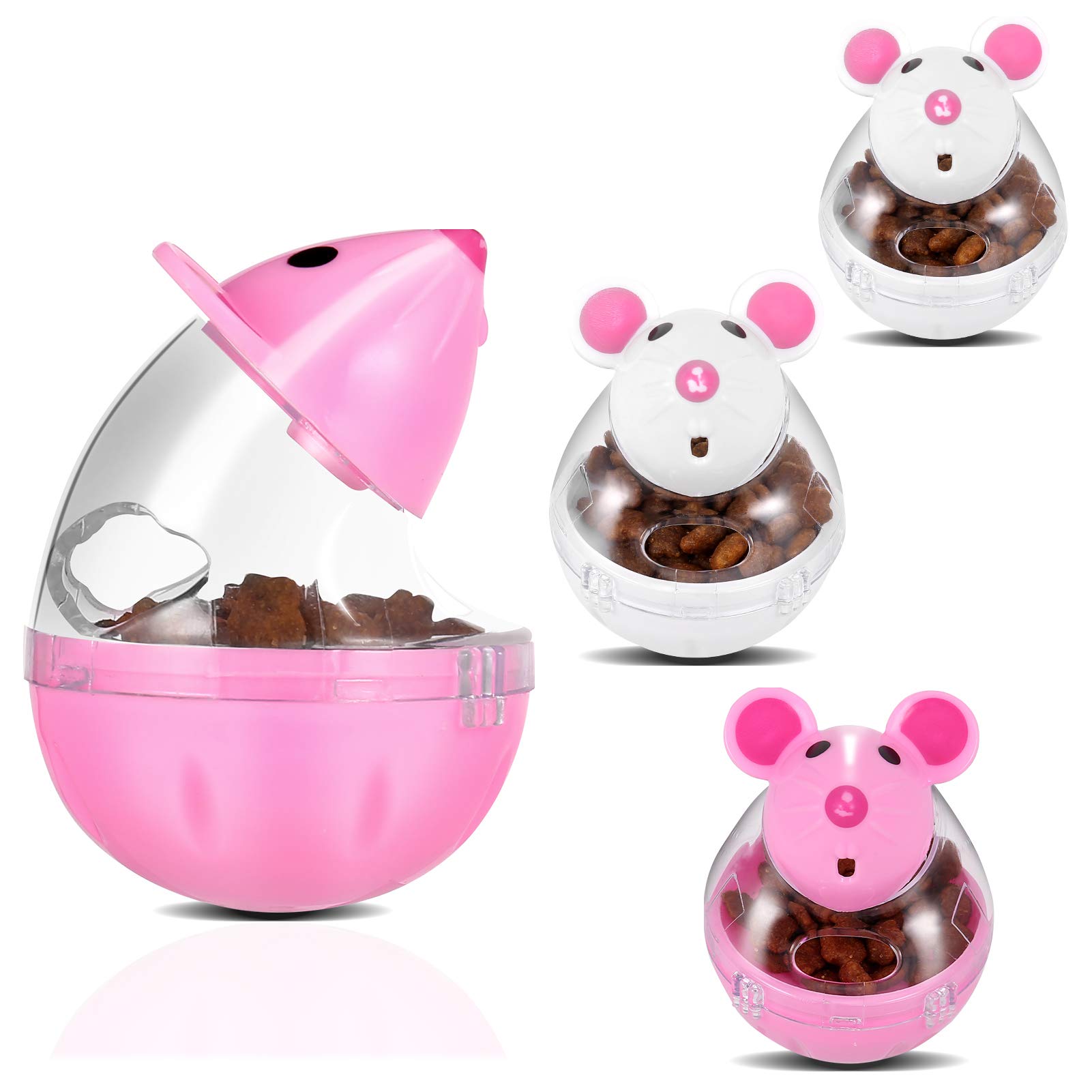 Photo 1 of Lightbox Cat Food Ball Dispenser - 4 Pcs Slow Feeder Mice Shaped Tumbler Toy for Interactive Training (Pink, White)