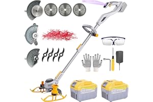 YUEWXTER String Trimmer Cordless, (21V 2x6.0A Battery & Charger), 4-in-1 Grass Trimmer/Wheel Edger/Mini-Mower/Brush Cutter, with 3 x Saw Blades, 4 x Metal Blades, 30x Grass Cutting line…