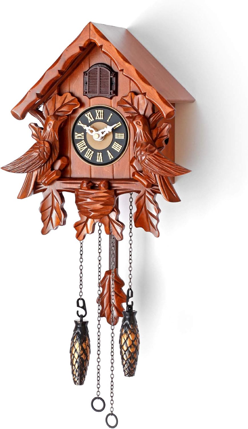 Polaris Clocks Cuckoo Clock with Night Mode, Singing Bird, Wooden