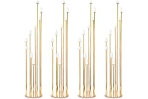 Nosiny 9 Arm Floor Candle Holder 46'' Metal Floor Candelabra Pillar Candle Holders Candle Sticks Holder Decor for Home Birthday 4th of July Party Wedding Banquet Decoration(Gold, 4 Pcs)