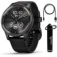 Wearable4U Garmin vivomove Trend 40 mm Smartwatch, Slate Stainless Steel Bezel with Black Case - 2023 Unisex Stylish Analog Fitness Hybrid Watch with Smart Notifications, Touchscreen E-Bank Bundle