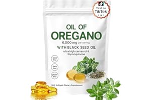 Oil of Oregano Softgels 6000mg with Black Seed Oil, Plant Based, Non-GMO, Immune Support, 180 Count