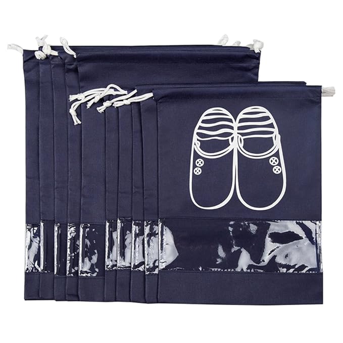 FunYoung Schuhbeutel mit Zugband Wasserabweisend 10er Set (Schwarzblau)