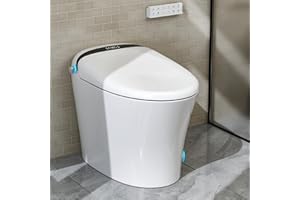 IKIFLY Smart Toilet with Built-in Bidet, Hands-Free Auto Open/Close, One Piece Elongated Toilet with Dual Auto Flush, Heated Seat, Warm Water, Foot Sensor, Electric Tankless Toilets with LED Display