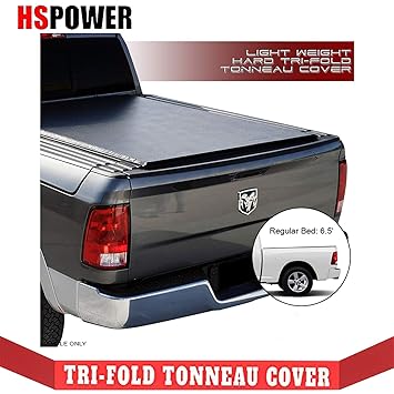 Hs Power Tri Fold Hard Black Tonneau Cover Lw Rails 2009 2019 For Ram Box Rambox 6 4 6 5 Ft Bed Amazon In Car Motorbike