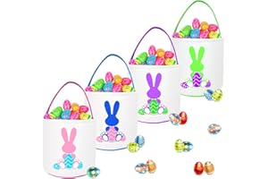 EVOIO Easter Baskets for Kids 4 Pack Easter Bunny Baskets Bucket Bags, Easter Egg Hunt Baskets Bags for Kids Boys Girls Toddler, Perfect for Easter Gift Eggs Hunt Game Easter Empty Basket