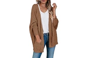 Saodimallsu Women's Chunky Popcorn Cardigan Oversized Open Front Boyfriend Batwing Long Sleeve Fuzzy Knit Sweaters
