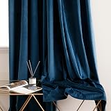 Woaboy Velvet Curtains 90" Drop Peacock Blue 2 Panels Room Darkening Eyelet view 3