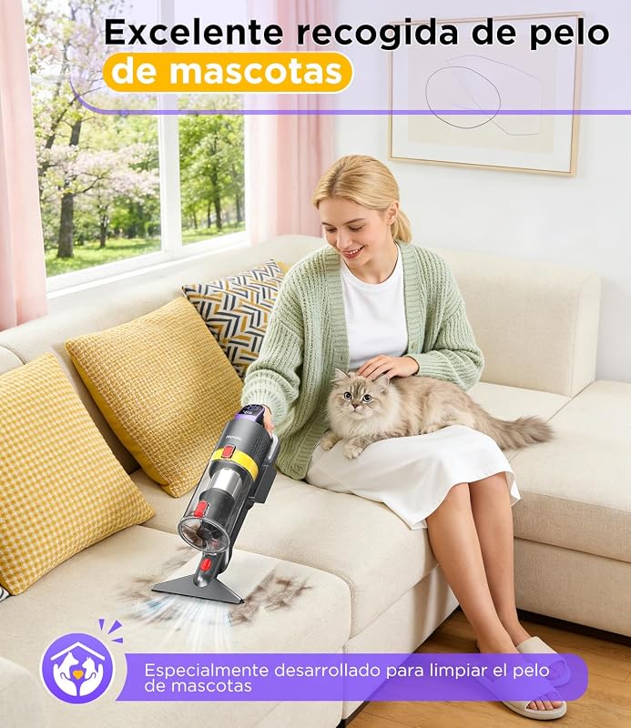 Aspiradora sin Cable Potente Succión de 45 kPa hasta 60 Minutos de Autonomía Resistente a Enredos Aspiradora Escoba Recargable con Soporte de Pared para Pelo de Mascotas y Suelos de Madera — foto 4 de 8