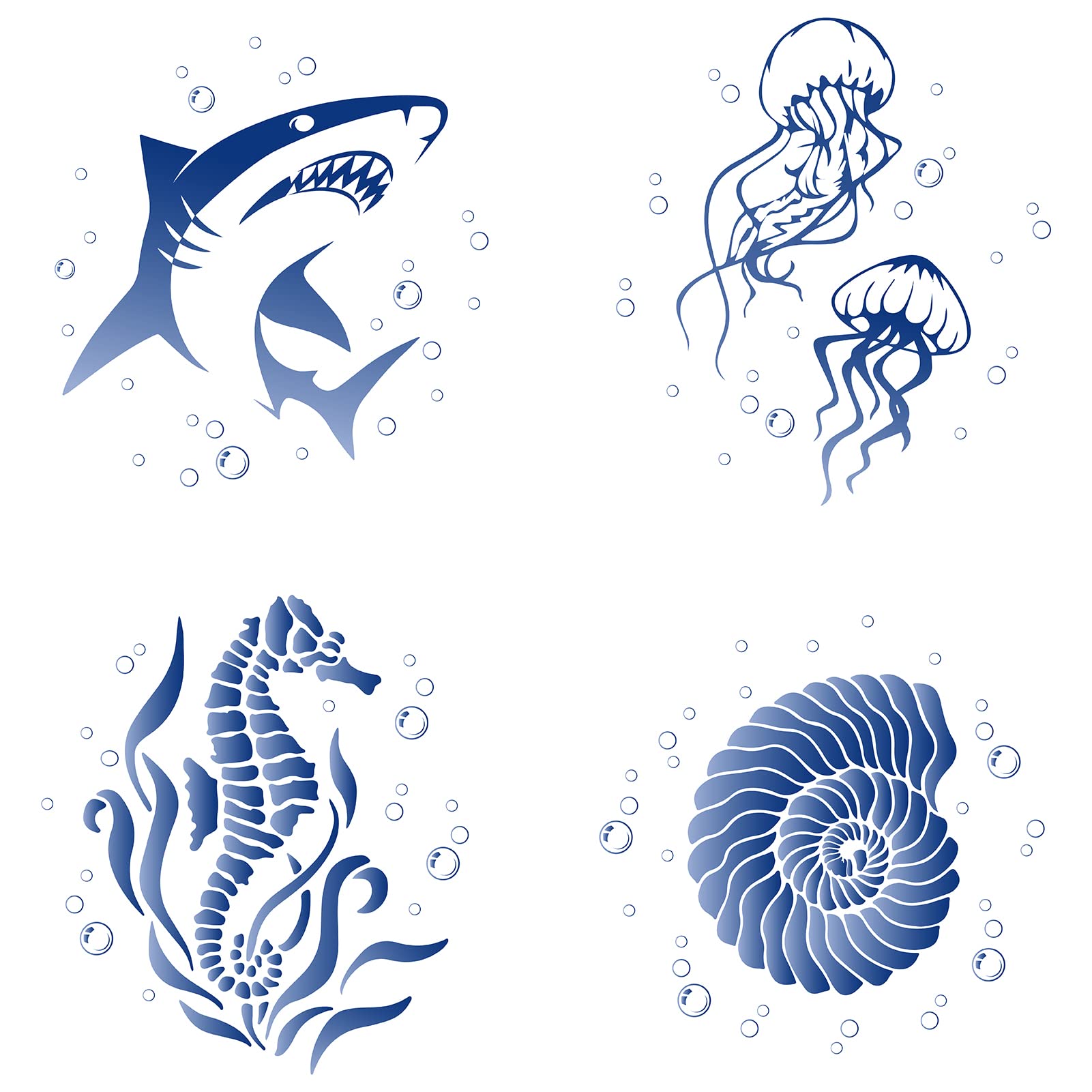 GORGECRAFT 4PCS Sea Animal Window Decals Static Sea Seahorse Glass Sliding Door Sticker Jellyfish Shark Conch Clings Vinyl Film Ocean Bedroom Bathroom Decals for Prevent Stop Birds Dogs Pets Strikes