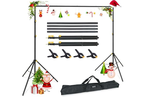 LINCO Lincostore Backdrop Stand Kit 10x6.5ft for Photography | Adjustable back drop support holder frame w/ bag & clamp; ideal for photo studio, parties & decoration events