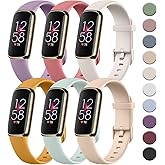 Tobfit 6 PACK Sport Bands Compatible with Fitbit Luxe Bands for Women Men, Soft Silicone Waterproof Straps Replacement Wristbands Compatible for Fitbit Luxe Watch Band(6 Pack)