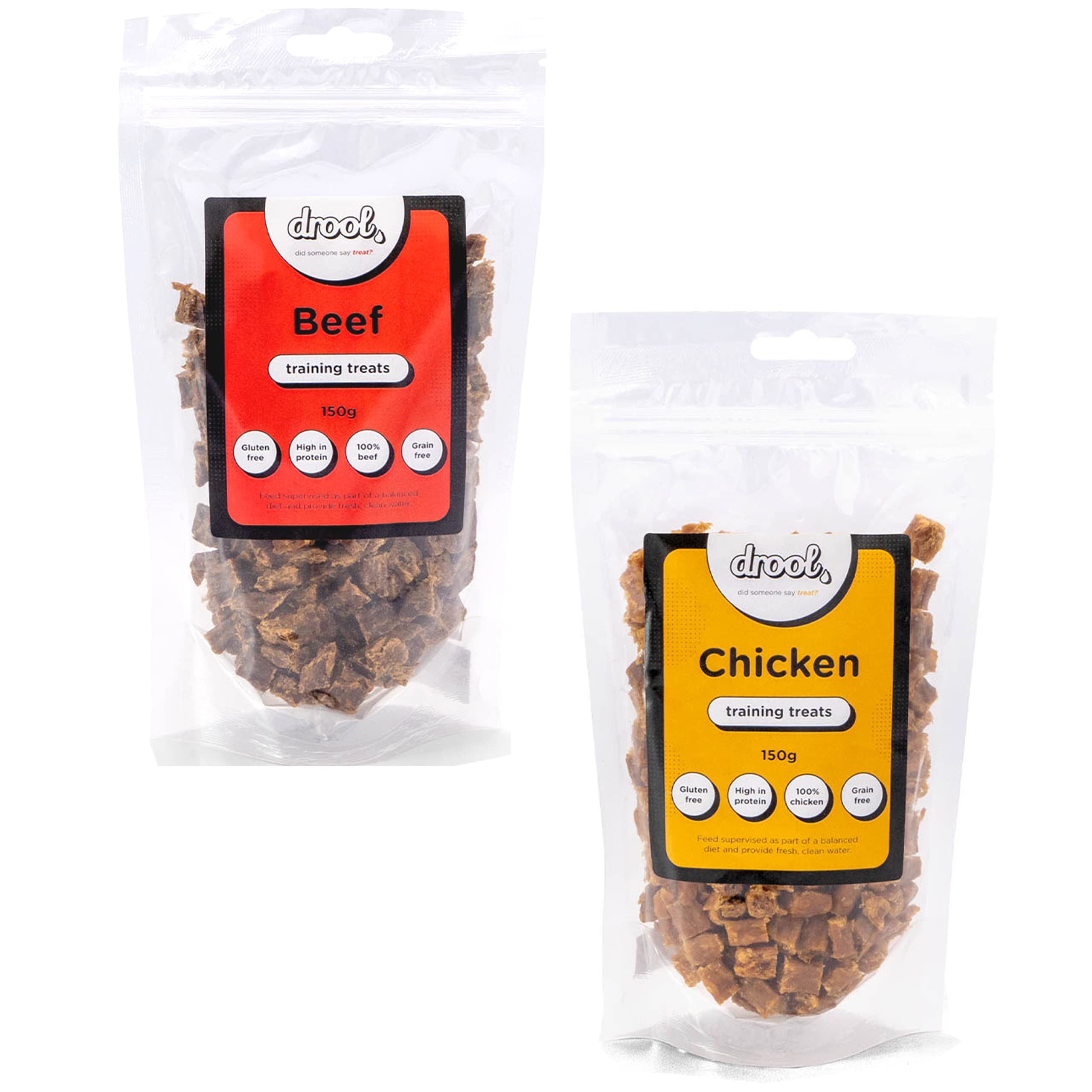 Drool Pet Products Natural Air Dried Dog Treats | Beef & Chicken | Grain Free Healthy Training Chews for Dogs | 2 x 150g