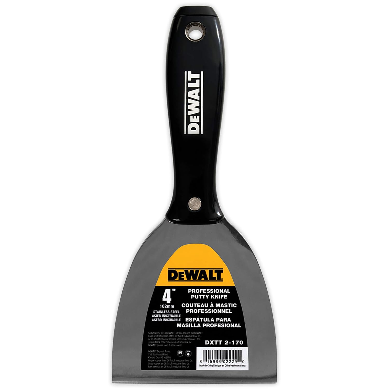 DEWALT 4-Inch Putty Knife | Stainless Steel w/Black Nylon Handle