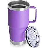 20oz Tumbler with Lid, Stainless Steel Tumbler with Handle, Metal Insulated Travel Coffee Mug with Handle, Double Wall Vacuum Spill Proof Tumbler Cup, Purple 1 Pack