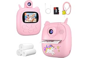 FOHOA Instant Print Camera for Kids with Unicorn Case, Kids Camera Print Photo, Best Unicorn Toys for 3 4 5 6 7 8 9 10 11 12 Year Old Girls Christmas Birthday Gifts,1080P Video Camera with 32GB Card