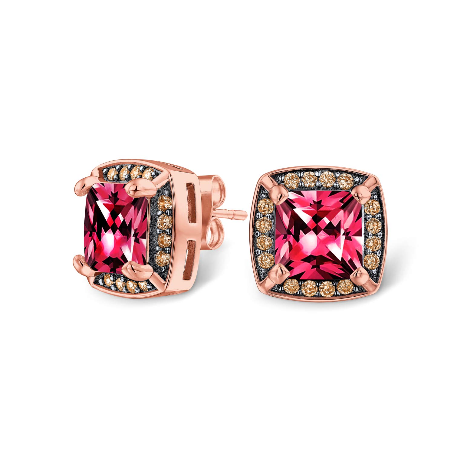Fuchsia Red Pink Square Cushion Cut Cubic Zirconia CZ Stud Earrings For Women Simulated Ruby Rose Gold Plated Brass โ image 1