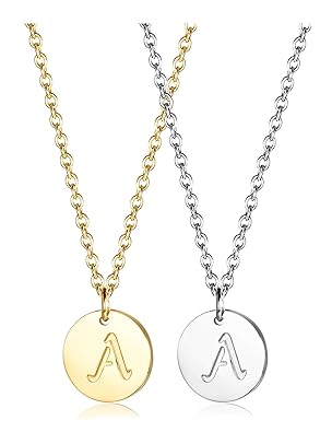 Finrezio Zwei Edelstahl Halskette mit Buchstaben Runder Initial-Anhänger Silberton und vergoldet 18K Buchstabenhalskette für 