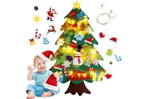 GKWERES Felt Christmas Tree for Toddlers, 3.2ft DIY Felt Christmas Tree Set, with 5M LED String Lights, 32Pcs Detachable Tree Ornaments, Wall Decor with Hanging Rope for Kids Xmas Gifts Home Door