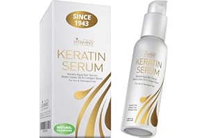 VITAMINS hair cosmetics Keratin Hair Serum for Frizzy and Damaged Hair - Anti Frizz Serum with Biotin, Castor Oil & Collagen for Heat Protection, Shine and Gloss Treatment - 4.25 Fl Oz
