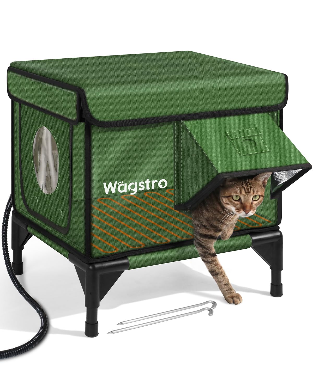 Photo 1 of ***PARTS ONLY*** Heated Cat House for Outside, Insulated Weatherproof Heated Outdoor Cat House with Waterproof Eaves & Escape Door, Elevated Outdoor Cat Shelter for Feral Stray Cat (Green, 16.5"x12.6"x16.9")