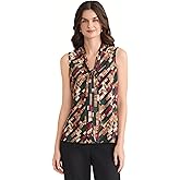 Kasper Womens Sleeveless Printed Satin Tie-Front Top