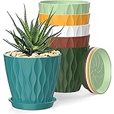 SQKH 4 Inch Plant Pots, 6 Pack Indoor Flower Pots, Planters with Drainage Holes and Trays for Orchids, Violets, Succulents, Herbs, and Other Plants,Corolful