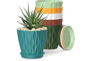 SQKH 4 Inch Plant Pots, 6 Pack Indoor Flower Pots, Planters with Drainage Holes and Trays for Orchids, Violets, Succulents, Herbs, and Other Plants,Corolful
