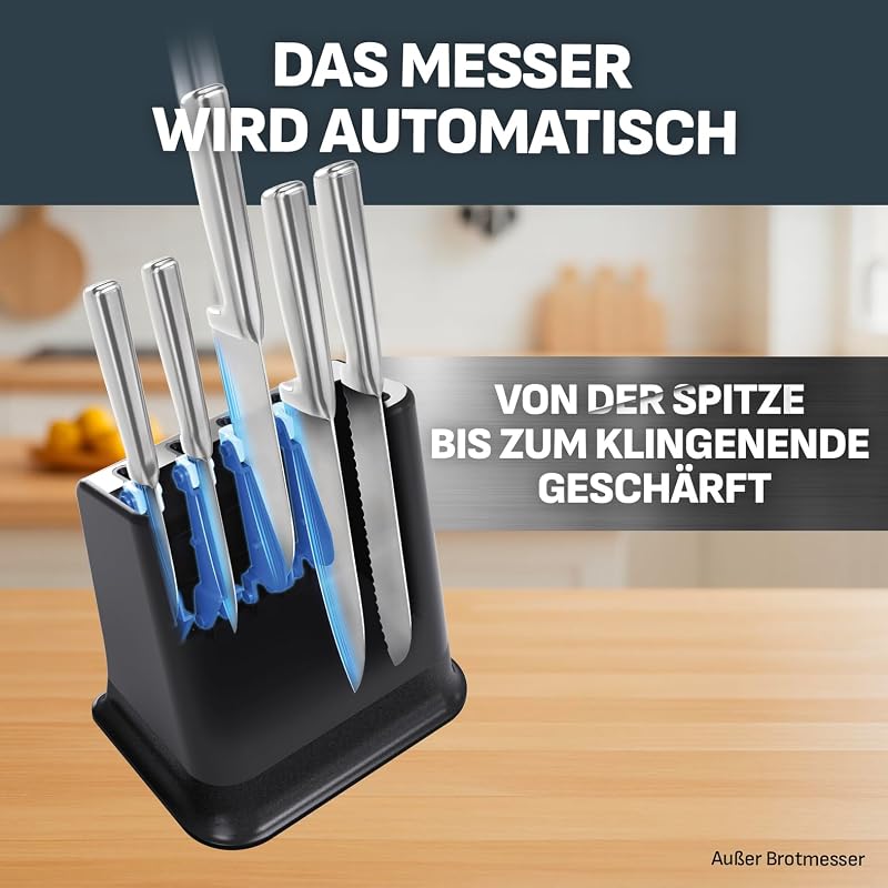 EverSharp Pro 5-teiliges Messer-Set mit selbstschärfendem Messerblock, patentierte Schärftechnologie, deutscher rostfreier Edelstahl, Schwarz, K2976S04