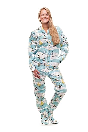 Weihnachtsmorgen Kajamaz: Schlafanzug mit Füßlingen für Erwachsene Strampler für Erwachsene