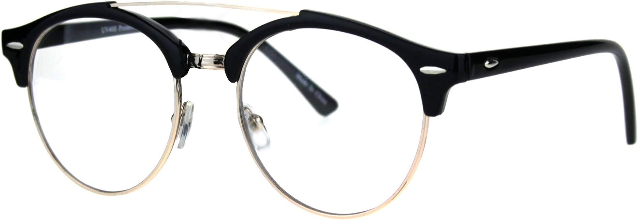Mens Retro Hipster Half Horn Rim Clear Lens Eyeglasses
