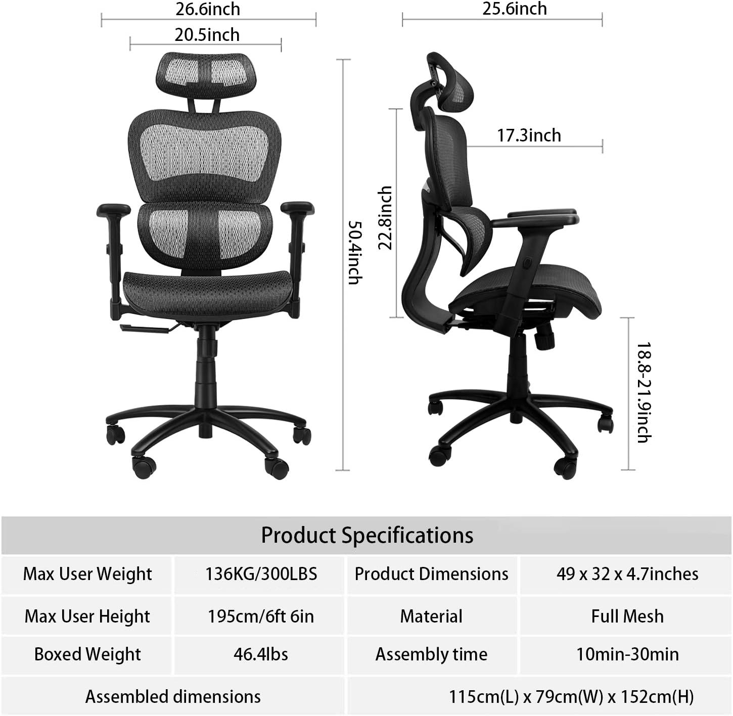 Ergousit Ergonomic Office Desk Chair Adjustable Headrest 3D Flip-up Armrests Seat Height Ergonomic Computer Chair，Executive, Drafting, Gaming or Office Chair (Black): Kitchen & Dining