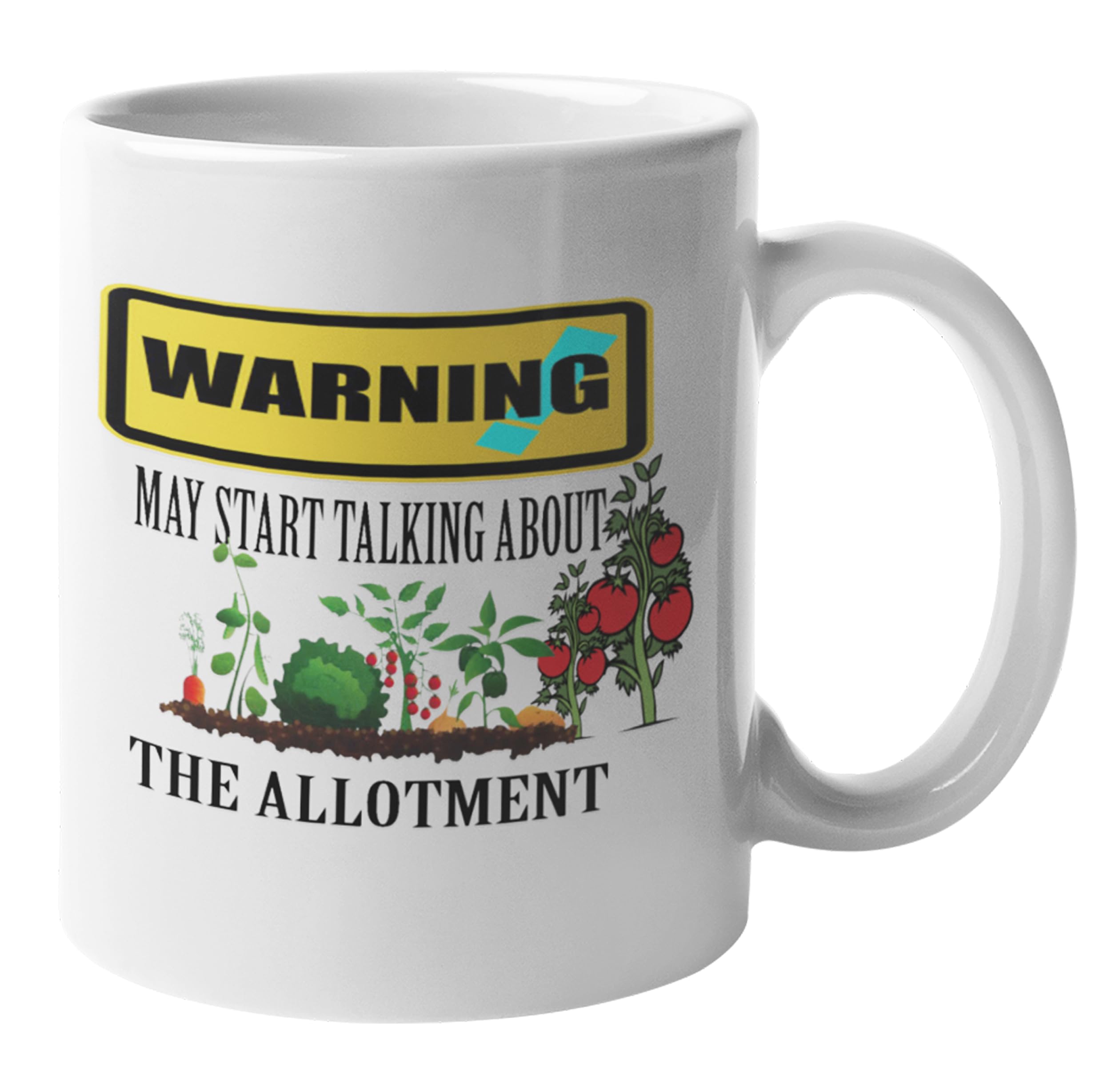 Funny Novelty 11oz Tea/Coffee Mug - Perfect Gardening Gifts for Men & Women, Allotment Owners & Gardeners: Warning May start talking about the Allotment, Fun mug for gardeners