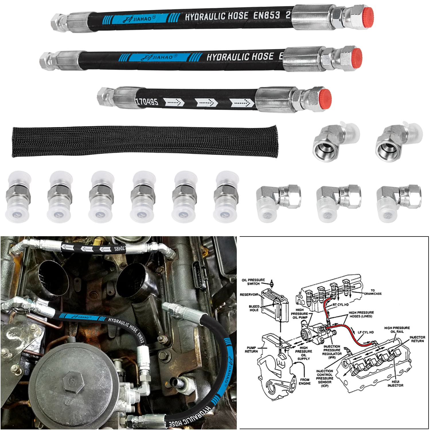 Photo 1 of High Pressure Oil Pump HPOP Hoses Lines Kit & Crossover Line for 1999-2003 Ford 7.3L Powerstroke Diesel F250 F350 F450 F550 F650 F750 E350 E450 E550 Excursion YC3Z-9J323-E YC3Z-9J323-F F81Z-9J323-E