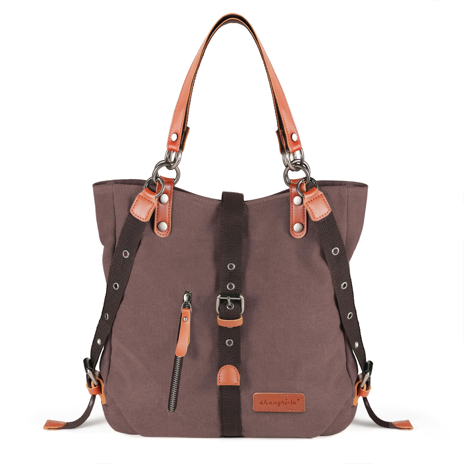 SHANGRI-LA Purse Handbag for Women Canvas Tote Bag Hobo Bag Casual Shoulder Bag School Bag Rucksack Convertible Backpack - Coffee