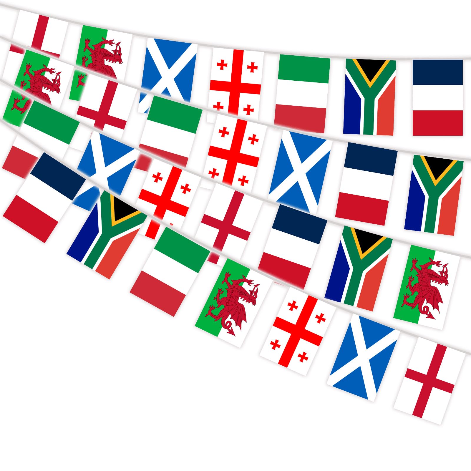 YOFANUP 2023–24 Rugby Challenge Cup Bunting, 28 Flags - 9m/30 ft Long, Flags of England, South Africa, Wales, Scotland, Italy, France, and Georgia - Great for Rugby Party Decorations (2 Pack)