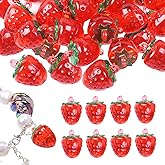 Strawberry Beads,30Pcs Strawberry Enamel Charms -Strawberry Beads Jewelry Transparent Acrylic Plastic 3D Accessories for Necklace Bracelet Making DIY Crafting