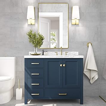 Amazon Com Ariel Bathroom Vanity 43 Inch With Carrara White Marble Countertop And Rectangle Sink In Midnight Blue 2 Soft Closing Doors 5 Full Extension Dovetail Drawers Right Offset Amazon Com Ariel Bathroom Vanity 43 Inch With Carrara White Marble Countertop And Rectangle Sink In Midnight Blue 2 Soft Closing Doors 5 Full Extension Dovetail Drawers Right Offset