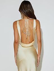 Satin Cowl Neck Sleeveless Backless Maxi Wedding