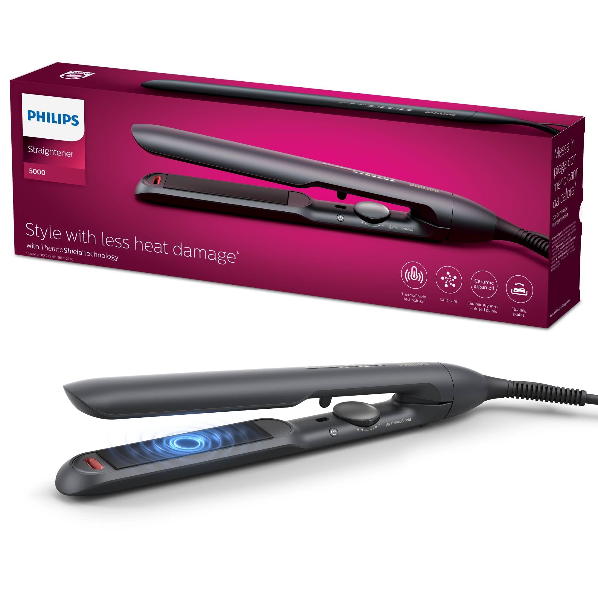 Hair straightener Philips 5000 series with thermoprotective technology, Black [model BHS510/00]