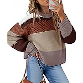 Saodimallsu Womens Color Block Cropped Sweaters 2025 Winter Trendy Casual Oversized Y2k Going Out Striped Pullover Tops