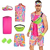 KDFJIEelf 80s 90s Outfit for Men, Hawaiian Vintage Shirt &Shorts Set, Hip-Hop Costume for Halloween Disco Retro Theme Party